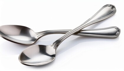 Silver Fork and Spoon Set Isolated on White Background, Clipping Path, Full Depth of Field