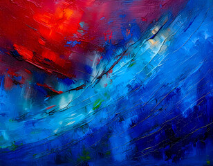 Abstract painting of a blue and red colors splatters