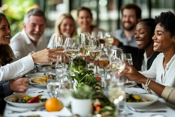 Friends Toasting at a Dinner Party