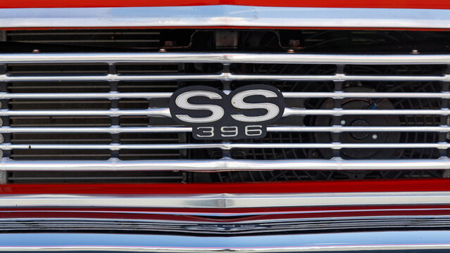 Front grille of vintage retro car Chevrolet Chevelle Malibu SS396