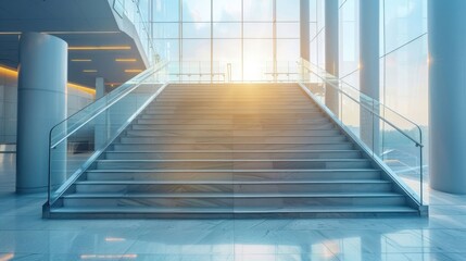 Fototapeta premium A large staircase in a building with a clear glass railing