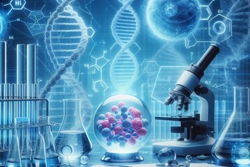 Genetic Engineering Lab DNA Strands and Scientific Instruments