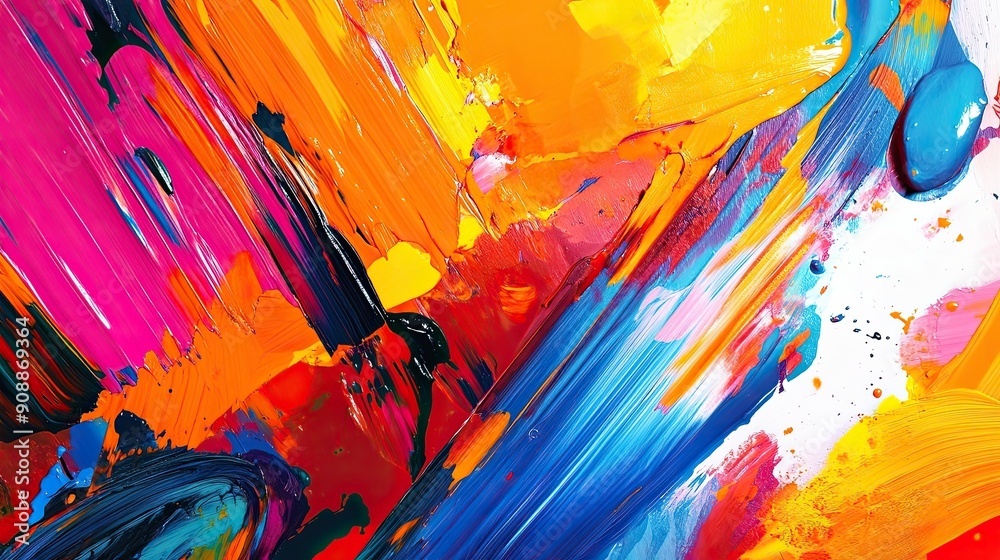 Poster Vibrant Abstract Art Displaying Organized Chaos Through Bright Colors and Dynamic Brush Strokes