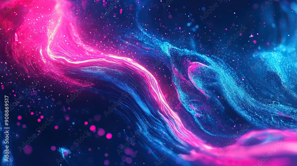 Poster dynamic abstract neon blue and vivid pink paint waves creating an engaging and radiant background