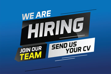 Hiring recruitment design for banner poster. We are hiring lettering with geometric shapes lines. Vector illustration typographic. Open vacancy design template

