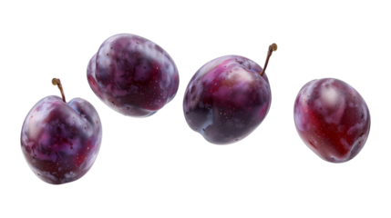 Plums levitating in the air isolated on a transparent background