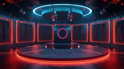Obraz premium A neon lit room with a red circle in the center