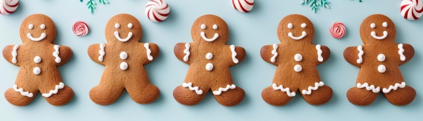 Artistic gingerbread cookies, festive decorations, flat design illustration