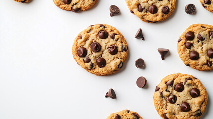 Cookies with chocolate chips on a white background