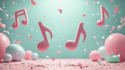 Colorful Musical Notes with Confetti and Balloons