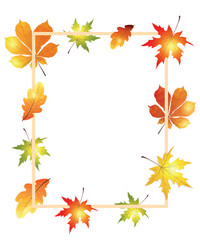 Vector frame for designs with fall foliage.  Maple, oak, chestnut leaves around the frame. 