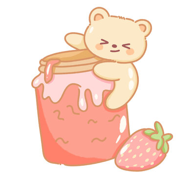 cute bear reaching for strawberry jam clip art preview