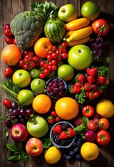 vibrant display seasonal fresh fruits vegetables showcasing abundance natural beauty bountiful arrangement, baskets, bright, colorful, culinary, clusters