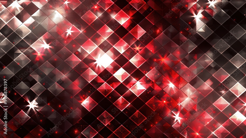 Poster a vibrant background showcasing a glowing diamond pattern featuring dynamic reds and silvers, creati