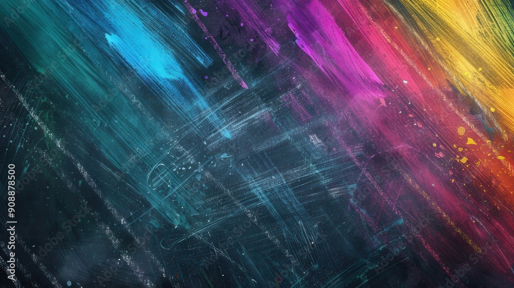 Aufkleber colorful brushstrokes create a lively display on a dark green chalkboard, illuminating the creative 