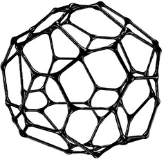 Black glossy mesh in the form of sphere. Abstract 3D shape in black color isolated on a transparent background. 3D render.