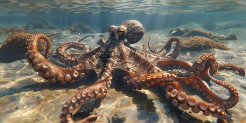Fototapeta premium Octopus on the Ocean Floor