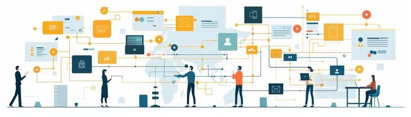 Work breakdown structure, task hierarchy, flat design illustration