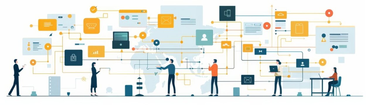 Work breakdown structure, task hierarchy, flat design illustration