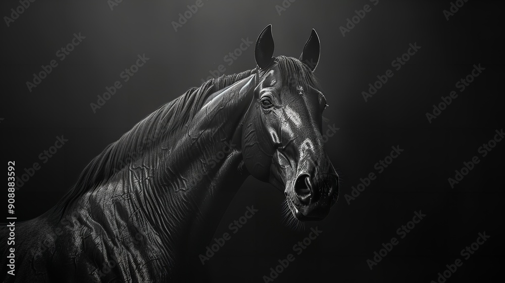 Wall mural Photo of horse black and white minimal abstract