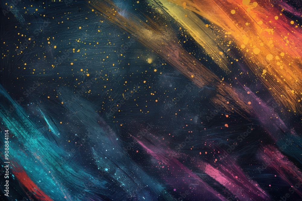 Aufkleber Bright brushstrokes in various colors create an artistic display on a dark green chalkboard in a classroom filled with creativity and inspiration. Generative AI