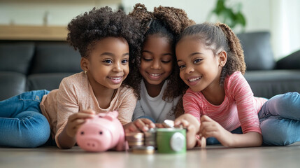 Fototapeta premium Kids understanding the benefits of saving early.