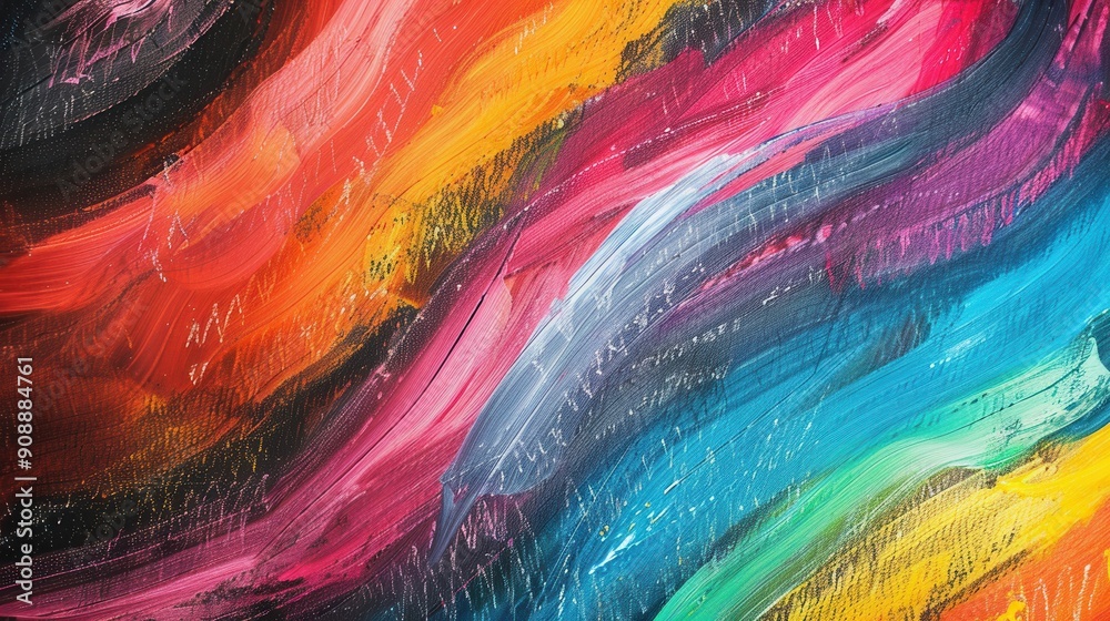 Aufkleber colorful brushstrokes swirl across a dark green chalkboard, showcasing artistic creativity and expre