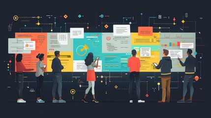 Project execution plan, action items and owners, flat design illustration