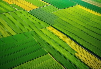 vibrant eye view lush green fields showcasing abundance fresh crops under bright sunny sky, aerial, agriculture, countryside, cultivation, ecology