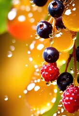 close golden honey drizzling over juicy ripe creating deliciously sweet visual delight, berries, cascading, fruit, texture, natural, fresh, gourmet, dessert
