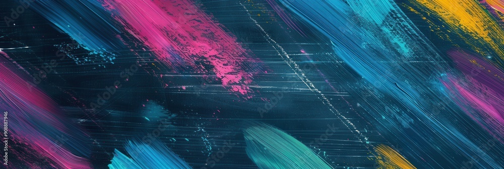 Aufkleber Colorful brushstrokes create an artistic display on the dark green surface, enhancing the learning environment with creative expression. Generative AI