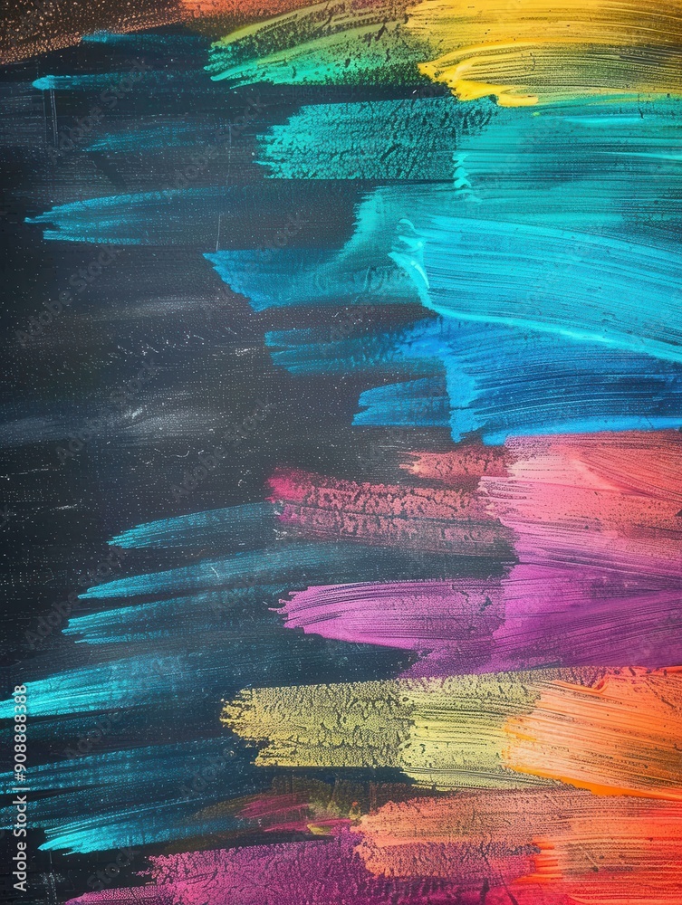 Poster colorful brushstrokes created on a dark green chalkboard showcase artistic expression in a lively cl