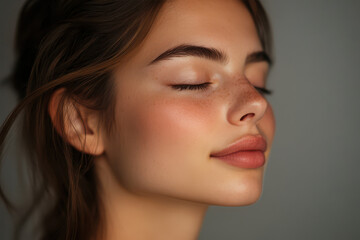 Fototapeta premium A close up of a girl's face with her eyes closed