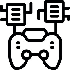 Icon of a gamepad connecting to a wireless network using microchips and antennas, representing online gaming