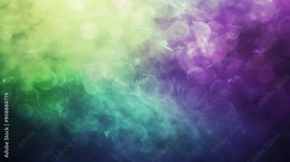 Poster a smooth transition of colors flows from green to purple, creating an abstract and tranquil backgrou