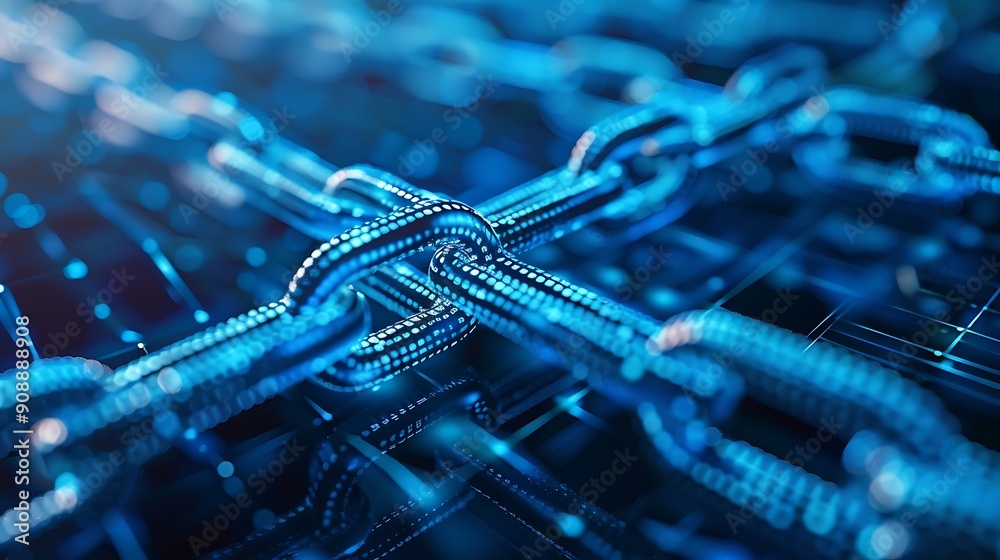 Poster digital representation of a chain link symbolizing the interconnectedness and security of digital ne