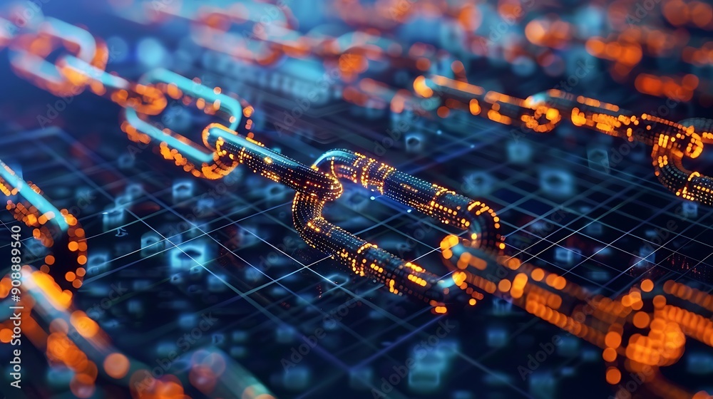 Poster digital chain representing connection security and technology.