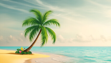 Obraz premium mall tropical sandy island surrounded by the blue waters of the ocean. A beautiful bright blue summer sunny sky. Creative concept of summer. Generative AI ...