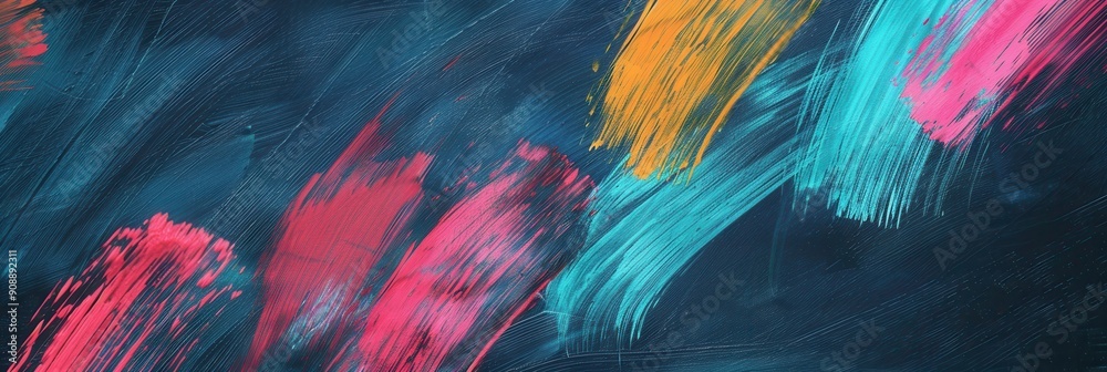 Poster bright brushstrokes adorn a dark green chalkboard, showcasing a burst of color in a lively creative 