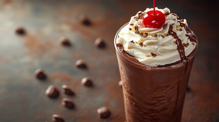 Chocolate Milkshake with Whipped Cream and a Cherry