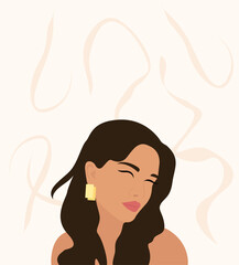 Illustration of a cute girl on a light pink background.