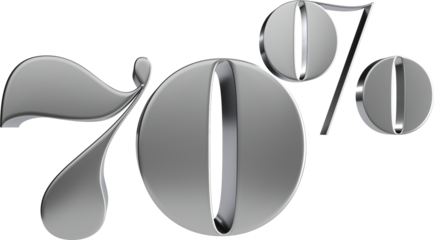 Isolated 3d number sales discount price 70 percent, silver glossy, Realistic matel