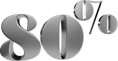 Isolated 3d number sales discount price 80 percent, silver glossy, Realistic matel
