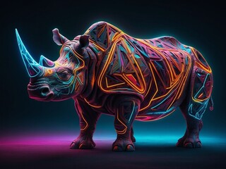 Fototapeta premium Abstract neon light Rhino wallpaper, glowing space background