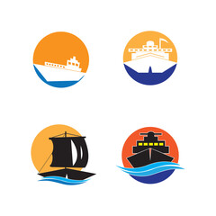 Ship Logo, Ocean Transport Vector, And Cruise Ship, Cargo, Logistics, Sailing School, Speedboat