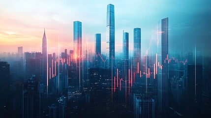 Dynamic City Skyline with Stock Market Data Overlay: A Visual Representation of Urban Growth and Financial Progress