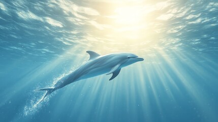 Fototapeta premium Dolphin Swimming Gracefully in Sunlit Ocean