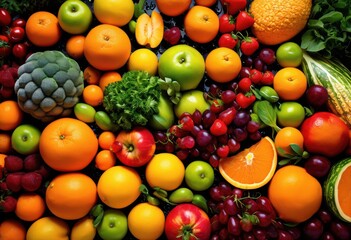 vibrant arrangement freshly cut fruits vegetables showcasing colorful natural patterns healthy culinary presentation, appetizer, appetizers, banquet, bites