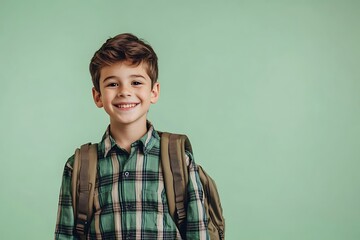 Smiling Student With Backpack Ready For School Against solid Background