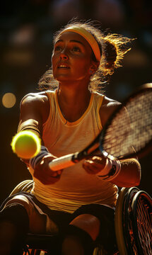 Wheelchair tennis player playing tennis